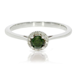 Green Diamond Halo - Yaffie Classic Round Engagement Ring with 0.37 Ctw Sparkle