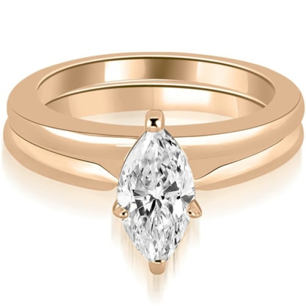 Yaffie Classic Rose Gold Diamond Bridal Set - Timelessly Elegant with 0.75 cttw Marquise Cut Solitaire
