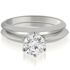 Knife Edge Round Cut Solitaire Bridal Set in White Gold by Yaffie - Sparkling 0.75 cttw.