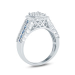 Cluster Engagement Ring: Yaffie Blue Sapphire & Diamond Charm in White Gold (1ct)