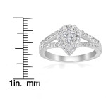White Gold Diamond Pear Engagement Ring with Halo Frame & Split Shank (0.5 ct) by Yaffie.