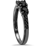 Yaffie ™ Custom Black Diamond Engagement Ring: Three Stones of Pure Elegance