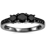 Yaffie ™ Custom Black Diamond Engagement Ring: Three Stones of Pure Elegance