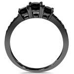 Yaffie ™ Custom Black Diamond Engagement Ring: Three Stones of Pure Elegance