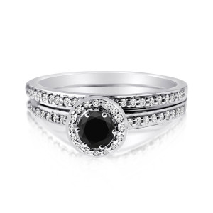 Yaffie ™ Custom-Made Black and White Round Diamond Ring Set - 1/2ct TDW with Gold Accents