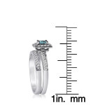 Bridal Ring Set with Blue & White Diamonds and Halo - Yaffie Gold, 1/2 ct TDW