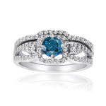 Sparkling Blue and White Diamond Bridal Set, Yaffie Gold - 1ct.