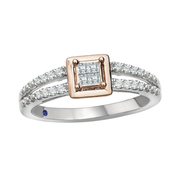 Elevate your style with Yaffie Rose Gold and Silver Ring, featuring precious Blue Sapphire accents perfectly complementing the 1/5ct TDW Diamond at its center.