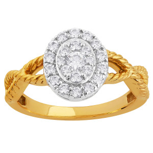 Yaffie Twisted Halo Oval Diamond Ring: Stunning 2-Tone Gold with 1/2ct TDW