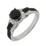 Yaffie ™ Bespoke Black and White Diamond Engagement Ring in 0.95ct White Gold