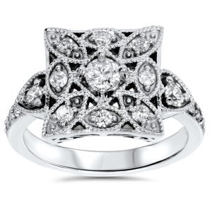 Introducing the timeless Yaffie White Gold Diamond Vintage Square Ring, adorned with a 1/2 carat total diamond weight.