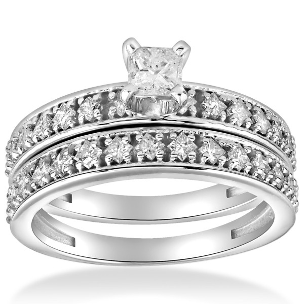 Sparkling Yaffie Diamond Wedding Set with Princess Cut in White Gold