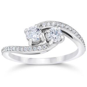 White Gold Forever Us Diamond Engagement Ring with 2 Sparkling Stones by Yaffie, 1/2ct TDW