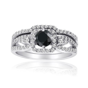 Yaffie ™ Custom Black and White Diamond Bridal Ring Set - 1ct TDW White Gold