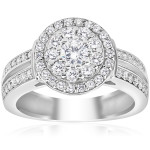 Yaffie Dazzling Double Halo Diamond Engagement Ring, 1ct TDW in White Gold
