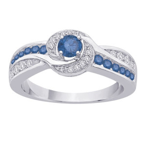 Blue and White Diamond Engagement Ring, Enhancing Love with Yaffie White Gold, 2/3ct TW.