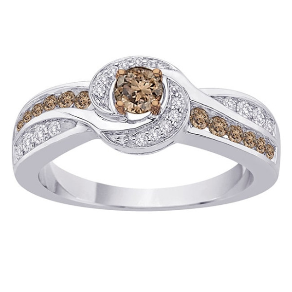 Brown and White Diamond Engagement Ring by Yaffie White Gold, 2/3ct TDW
