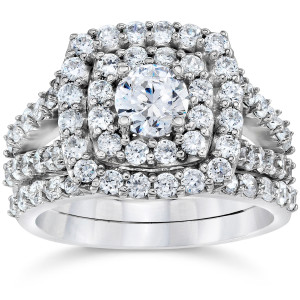Sparkling elegance: Yaffie double halo wedding ring set featuring 2ct TDW diamonds in white gold