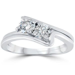 Celestially Elegant 0.75 ct TDW Dual Stone Diamond Matrimony and Proposal Ring Set in White Gold by Yaffie