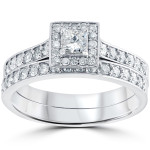 Say Yes to Royalty with Yaffie White Gold Princess Cut Diamond Halo Set