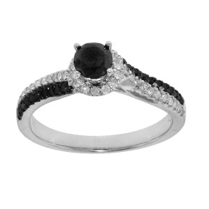 Custom-Made Yaffie™ Black and White Diamond Engagement Ring with 3/4ct Total Diamond Weight in White Gold.