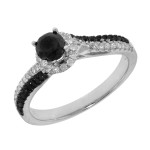 Custom-Made Yaffie™ Black and White Diamond Engagement Ring with 3/4ct Total Diamond Weight in White Gold.