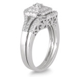 Sparkling Yaffie Diamond Bridal Ring Set with Halo in White Gold, 3/5ct TDW