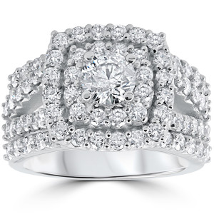 Yaffie Trio Bridal Ring Set with Double Halo and 3ct TDW Diamonds in White Gold