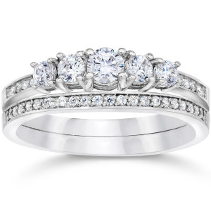 Vintage Real Diamond Engagement and Wedding Ring Set by Yaffie, in White Gold with 5/8ct Total Diamond Weight.