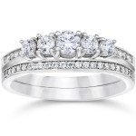 Vintage Real Diamond Engagement Wedding Ring Set with 5/8ct TDW in Stunning Yaffie White Gold