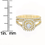 Golden Yaffie Engagement Ring Set with 1 1/10 ct of Sparkling Diamonds in Cushion Halo Design