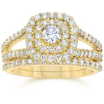 Golden Yaffie Engagement Ring Set with 1 1/10 ct of Sparkling Diamonds in Cushion Halo Design