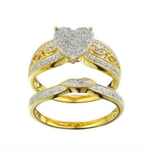 Sparkling Love: Yaffie Heart-Shaped Diamond Bridal Set (1/3ct TDW)
