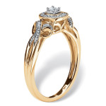 Sparkling Majesty: Yaffie Gold Princess-cut Diamond Halo and Bow Ring (1/6ct TDW)