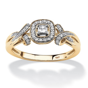 Sparkling Majesty: Yaffie Gold Princess-cut Diamond Halo and Bow Ring (1/6ct TDW)