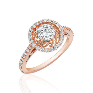 Rose Gold Yaffie Engagement Ring with 115ct Round Cut Halo Diamond - GIA Certified