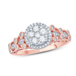 Floral Composite Diamond Engagement Ring in Rose Gold with 1/2 Carat Round Cut Diamond by Yaffie.
