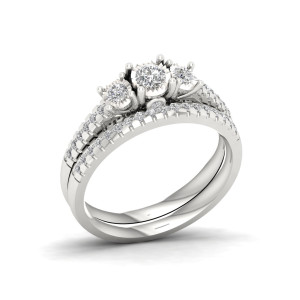 Sterling Silver Three Stone Bridal Set with 1/2ct TDW Diamonds by Yaffie