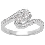 White Gold Milgrain Prong Pave Ring with 1/2ct Diamond Duo by Yaffie