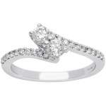 White Gold Pave Ring Adorned with Two Dazzling Diamonds