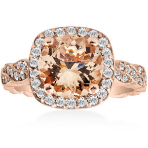 Vintage Cushion Halo Infinity Engagement Ring with Yaffie Rose Gold, Morganite & Diamond 1 7/8ct TW