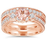 Vintage Diamond and Morganite Engagement Wedding Ring Set with a Yaffie Touch of Rose Gold - 2 CT TW