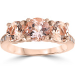 Yaffie Morganite and Diamond 3-Stone Engagement Ring in Rose Gold, 3.2ctw