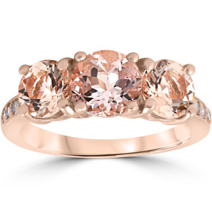 Yaffie Morganite and Diamond 3-Stone Engagement Ring in Rose Gold, 3.2ctw
