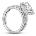 Princess-Centered Micro Pave Diamond Bridal Set in Yaffie 1 1/2 Carat TDW White Gold