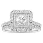 Princess-Centered Micro Pave Diamond Bridal Set in Yaffie 1 1/2 Carat TDW White Gold