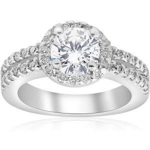 Sparkling Double Row Diamond Halo Engagement Ring with 1.5 ct White Gold Bliss by Yaffie