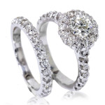 White Gold Halo Diamond Engagement & Wedding Set - 1 1/2 ct TDW by Yaffie