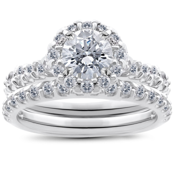 Say 'I Do' with Style: Yaffie Brilliant 1.5 ct TDW Diamond Halo Ring & Wedding Band Set in White Gold