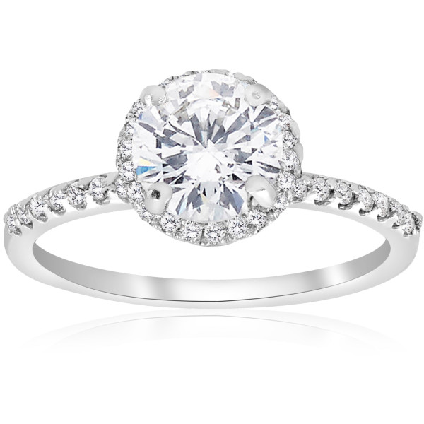 Yaffie White Gold Diamond Halo Ring - Brilliantly Enhanced with 1.75 ct TDW Round Cut Diamond